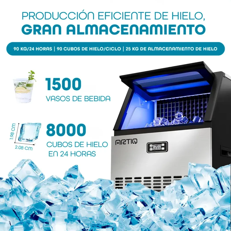 maquina de hielo con gran almacenamiento de hielo prepara mas de 1500 bebidas al día